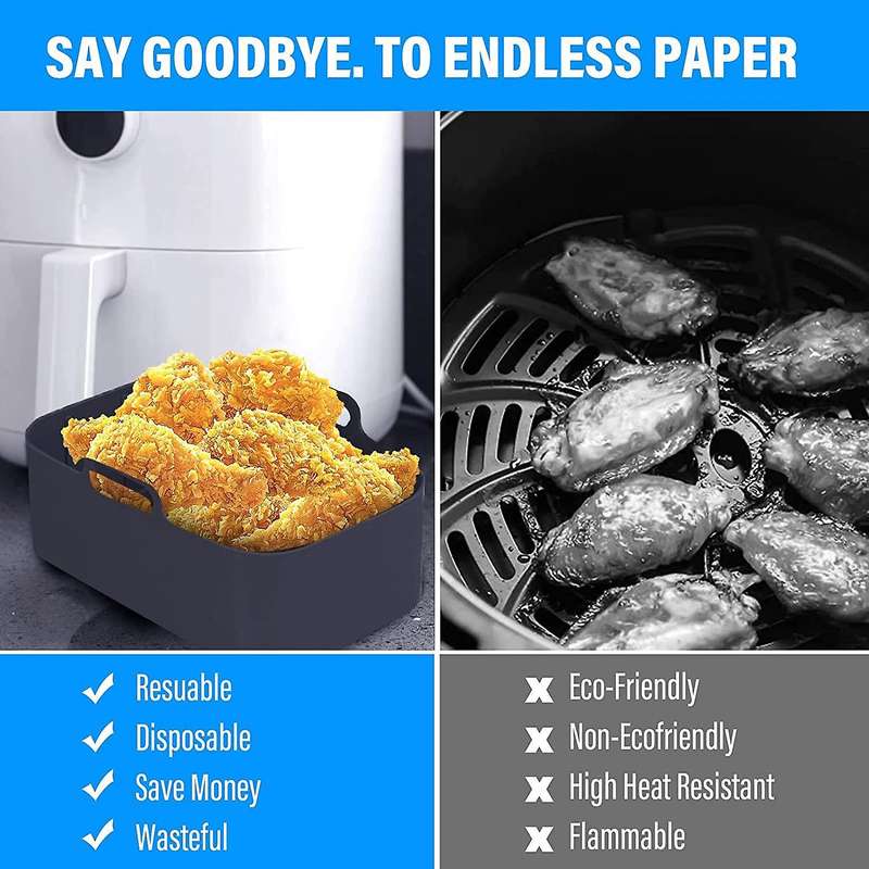 2Pcs Silicone Pot for Fryer Reusable Silicone Fryer Liner Foldable Basket Fryer Rack with Handles Bl