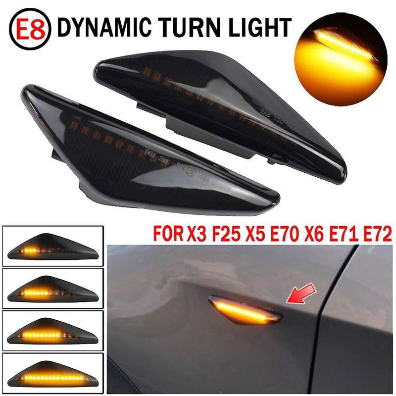 2Pcs Smoked Car Dynamic LED Side Marker Light Turn Signal Light for  X3 F25 X5 E70 X6 E71 E72 2008-2