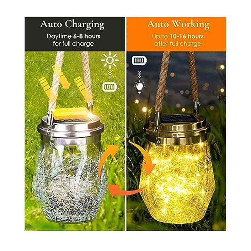 2pcs Solar Lantern Outdoor Waterproof for Christmas Lights Led Hanging Cracked Glass for Outside Gar