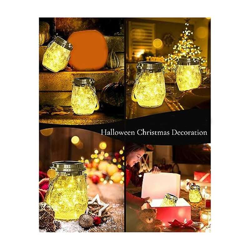 2pcs Solar Lantern Outdoor Waterproof for Christmas Lights Led Hanging Cracked Glass for Outside Gar