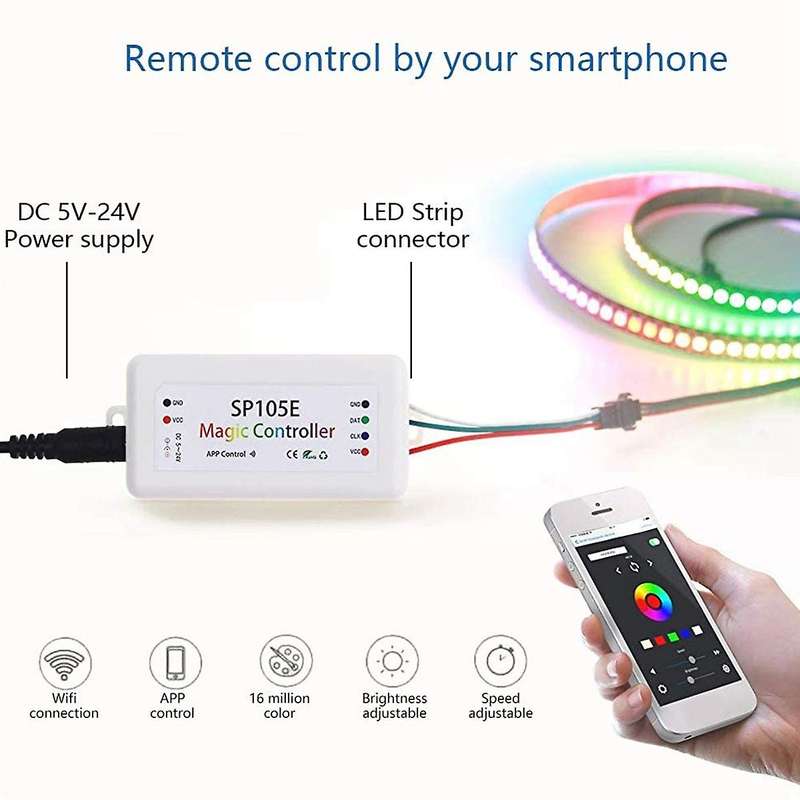 2Pcs SP105E Light Strip Controller Mobile Phone Smart Bluetooth Color Controller LED Full Color Cont