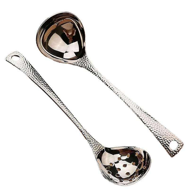 2Pcs Soup Ladles Filtering Ladle Soup Colander Strainer Scoop Skimmer Slotted Spoon Long Handle Stai