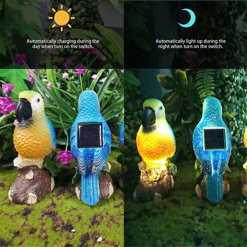 2pcs Solar Lights Outdoor Solar Parrot Light Parrot Resin Craft Lawn Balcony Night Light Garden Deco