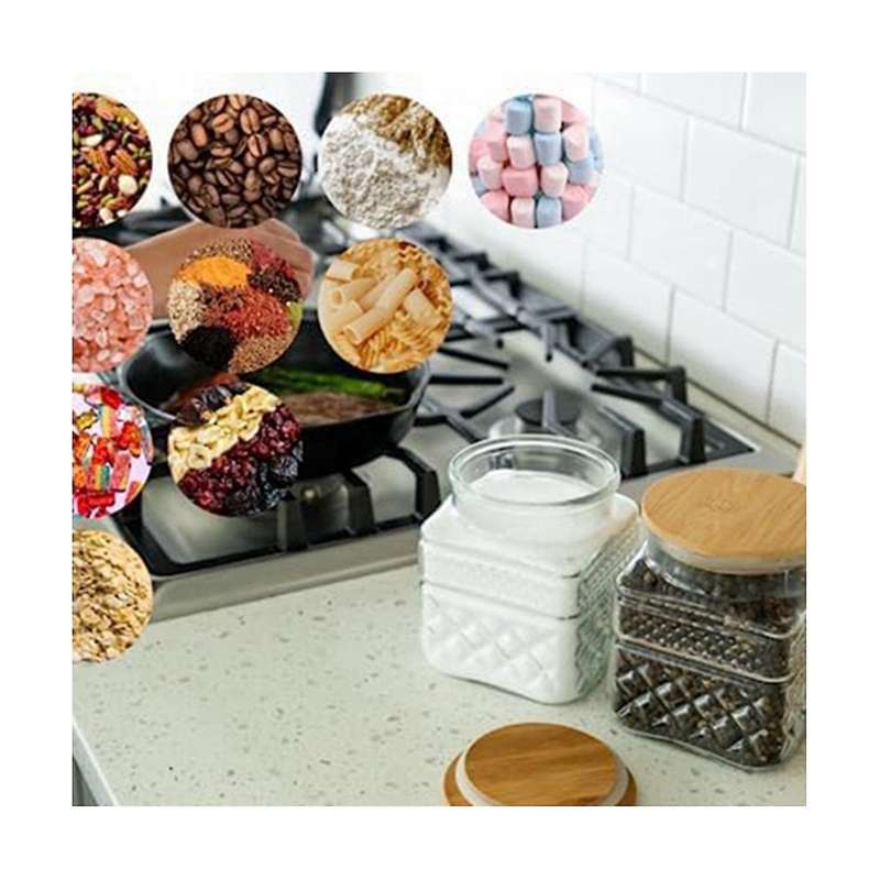 2pcs Square Glass Jars with Vintage , Coffee Pasta Sugar Tea Snack Nuts Cookie Jar Kitchen Decor