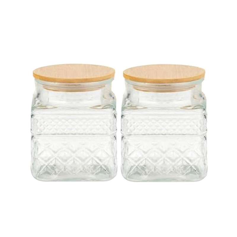 2pcs Square Glass Jars with Vintage , Coffee Pasta Sugar Tea Snack Nuts Cookie Jar Kitchen Decor