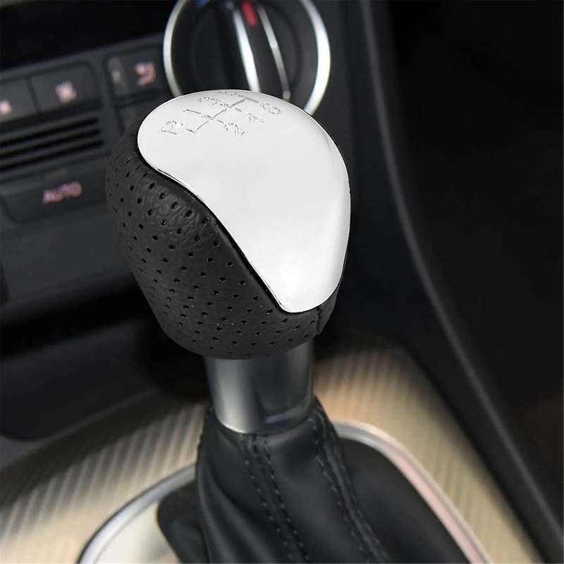 2pcs Sport Perforated Leather Gear Knob Chrome 6-speed for I30 Ix35