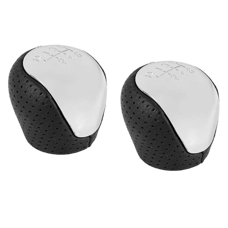 2pcs Sport Perforated Leather Gear Knob Chrome 6-speed for I30 Ix35