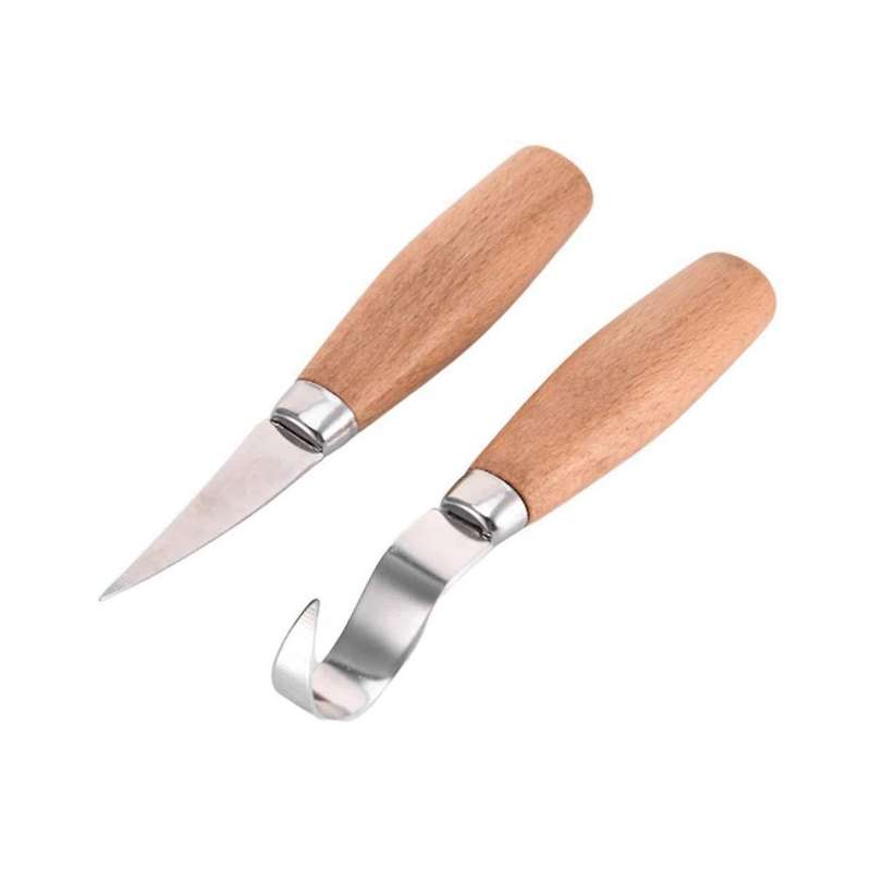 2pcs Stainless Steel Beech Carving Knife Spoon Handle Carving Set Durable Beginner Sculpture Special