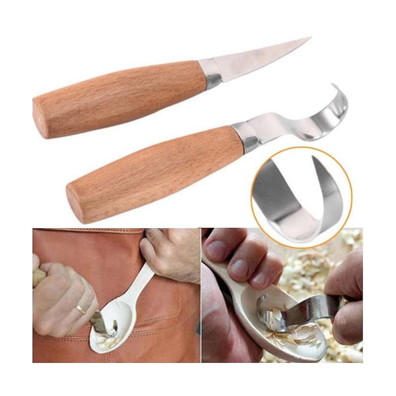 2pcs Stainless Steel Beech Carving Knife Spoon Handle Carving Set Durable Beginner Sculpture Special
