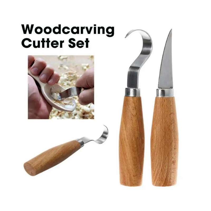 2pcs Stainless Steel Beech Carving Knife Spoon Handle Carving Set Durable Beginner Sculpture Special
