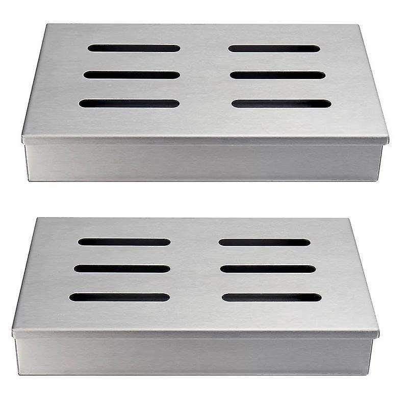 2Pcs Stainless Steel Cold Smoke Box BBQ Grill Accessories Wooden Chips Square Smoker Generator Box