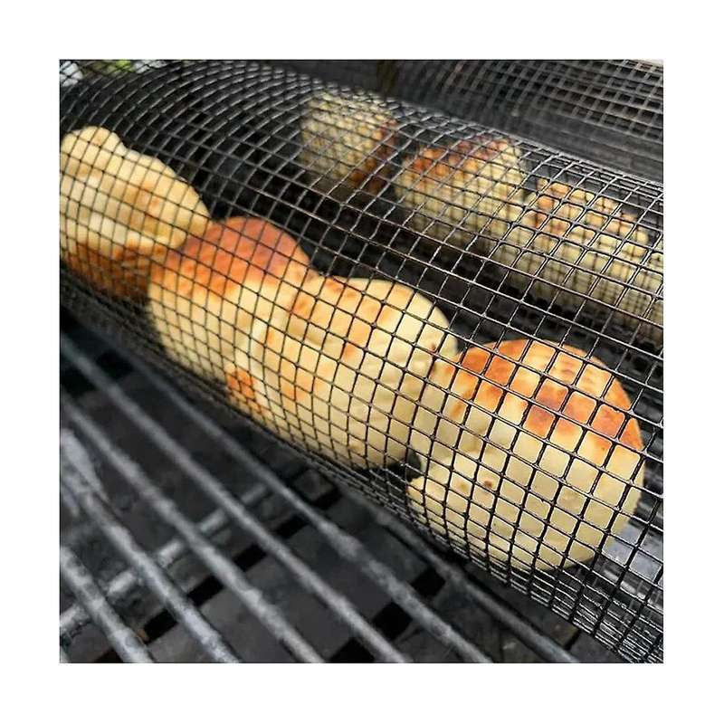 2pcs Stainless Steel Barbecue Cooking Grill Grate Outdoor Camping Bbq Drum Grilling Basket Campfire