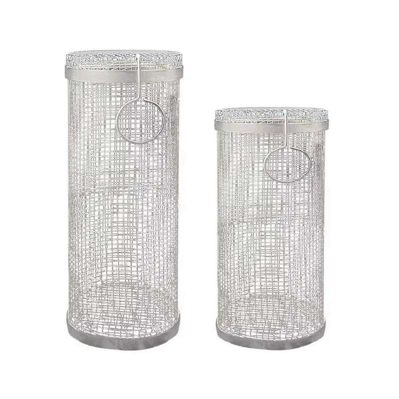 2pcs Stainless Steel Barbecue Cooking Grill Grate Outdoor Camping Bbq Drum Grilling Basket Campfire