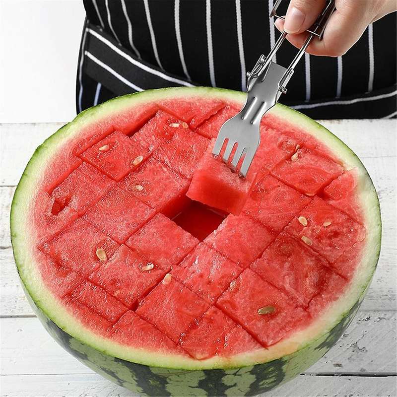 2pcs Stainless Steel Fruit Cutter, Foldable Watermelon Fork Slicer Tool, Dual Head Foldable Fruit Fo