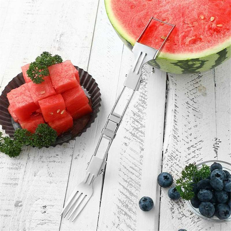 2pcs Stainless Steel Fruit Cutter, Foldable Watermelon Fork Slicer Tool, Dual Head Foldable Fruit Fo