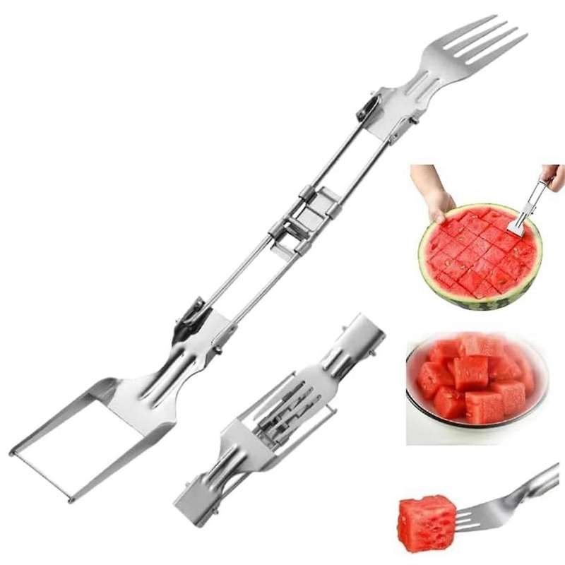 2pcs Stainless Steel Fruit Cutter, Foldable Watermelon Fork Slicer Tool, Dual Head Foldable Fruit Fo
