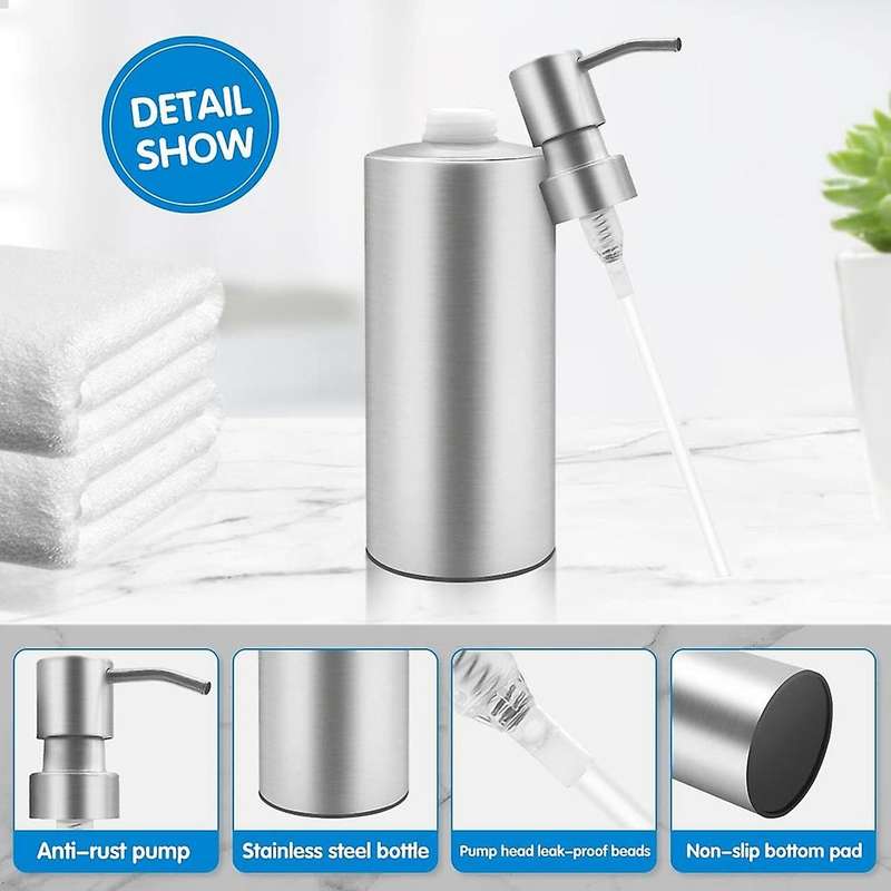 2pcs Stainless Steel Countertop Soap Dispenser - Rust and Leak Proof Liquid Pump for Kitchen Sink 5