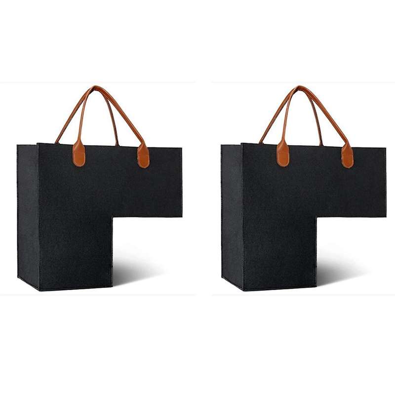 2Pcs Stair Basket with Leather Handles for 16Inch Carpeted Stairs Organizer Felt Collapsible Basket