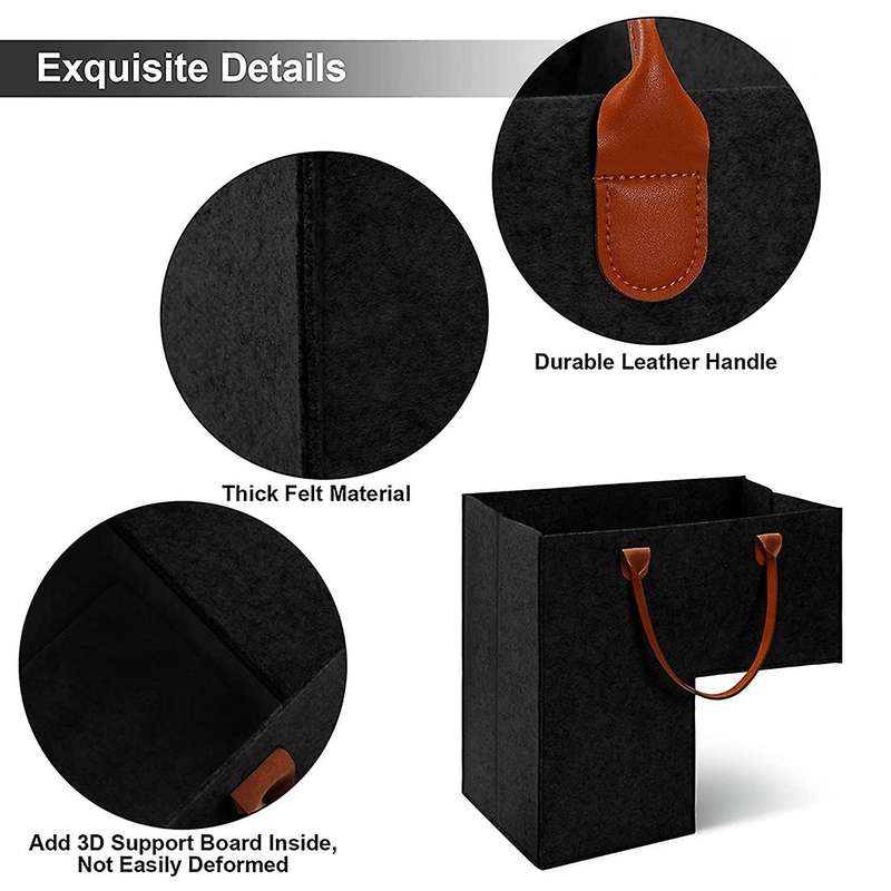 2Pcs Stair Basket with Leather Handles for 16Inch Carpeted Stairs Organizer Felt Collapsible Basket