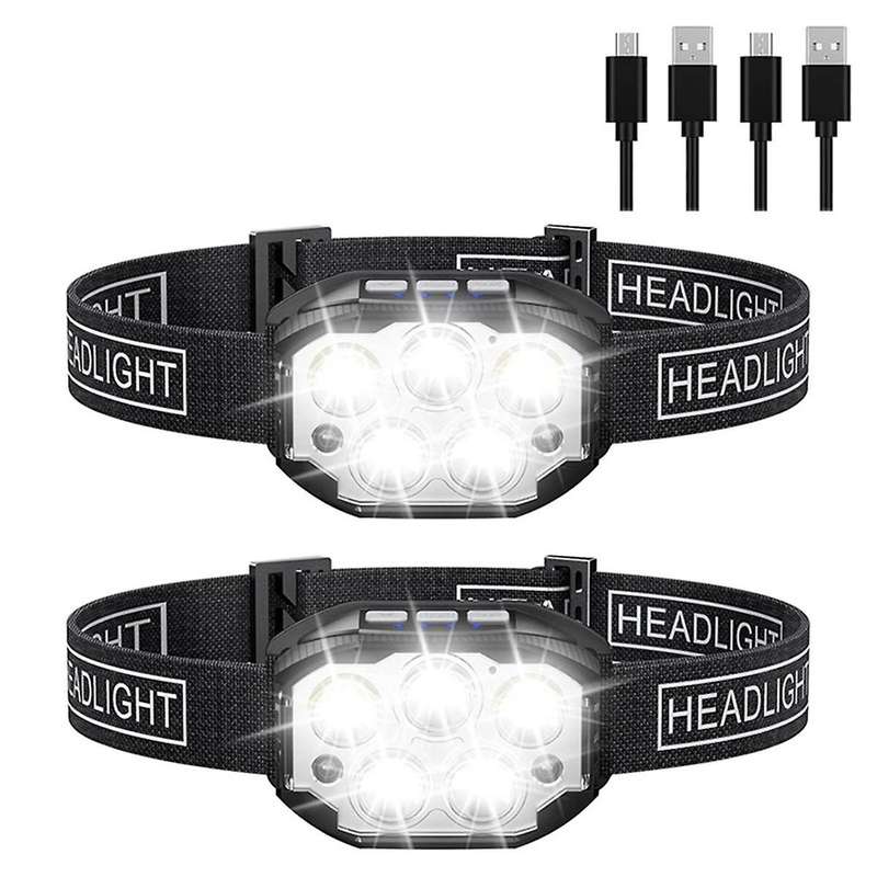 2pcs Strong Light 5LED Portable Head Light Lamp USB Rechargeable Outdoor Cycling Hiking Night Fishin