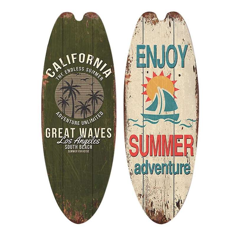 2pcs String Festival Bar Home Decor Decor Vintage Wooden Sign Surfboard Wooden Sign Beach Style Hang