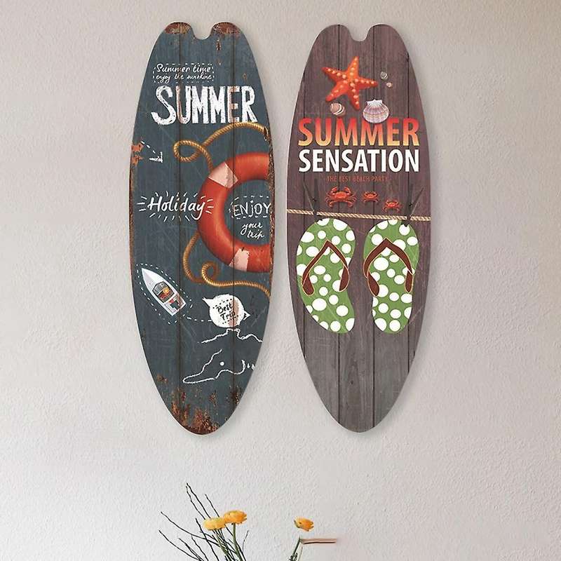 2pcs String Festival Bar Home Decor Decor Vintage Wooden Sign Surfboard Wooden Sign Beach Style Hang