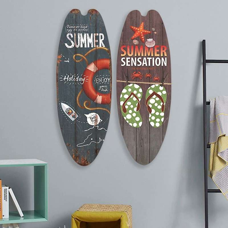2pcs String Festival Bar Home Decor Decor Vintage Wooden Sign Surfboard Wooden Sign Beach Style Hang