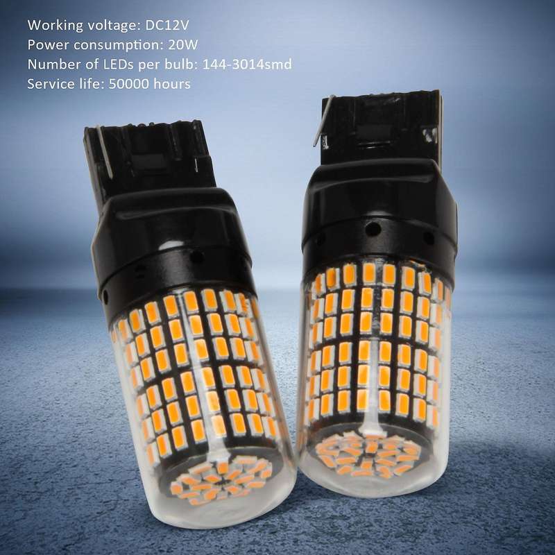 2Pcs Super Canbus T20 7440 W21W Wy21W 144-Smd Reverse Light Turn Signal Light Error Free No Flash T