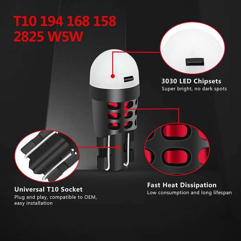 2pcs T10 W5w 194 168 3030 1smd 6500k Tail Bulb Car Led Clearance Lamp Door Lights for Licence Dome L