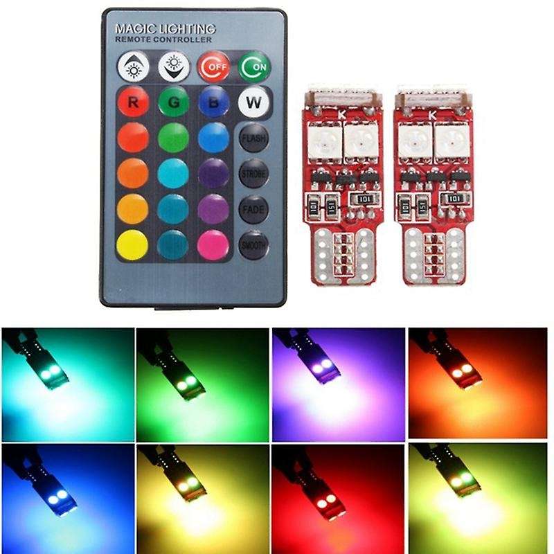2pcs T10 W5W LED RGB Remote Control Lights Indicator Bulb Car Interior Wedge Side