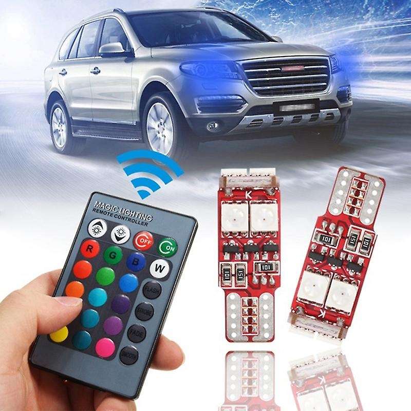 2pcs T10 W5W LED RGB Remote Control Lights Indicator Bulb Car Interior Wedge Side
