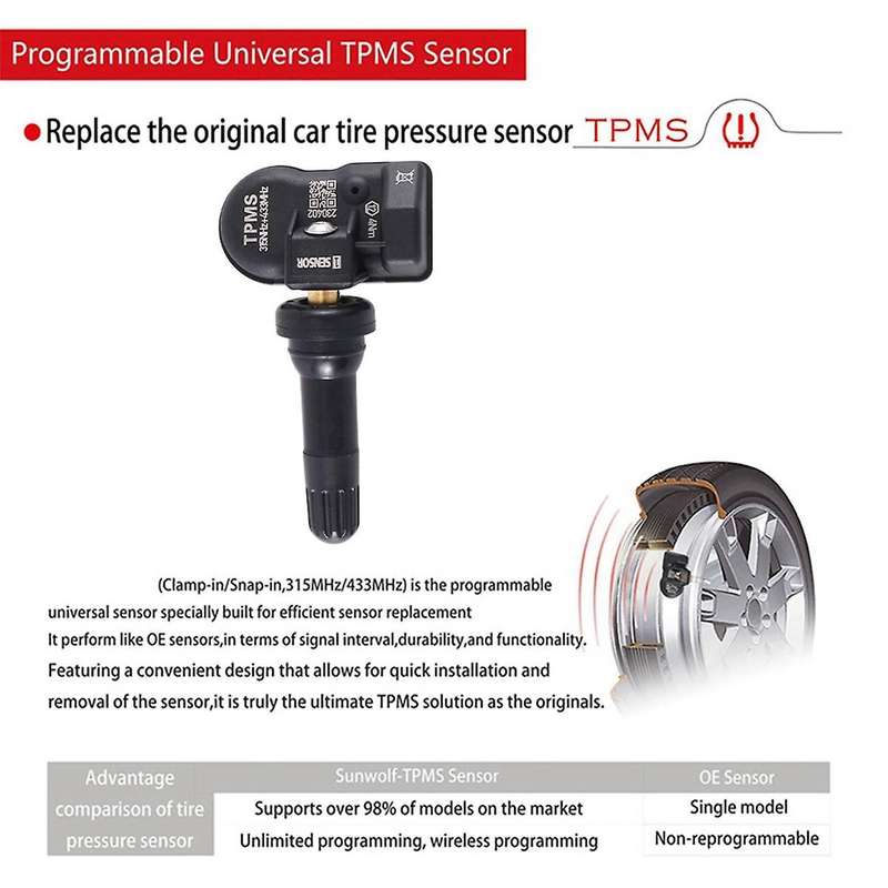 2Pcs Tire Pressure Sensor Programming for TS408 TS508 ITS600 433MHz 315MHZ MX-Sensor Universal 2-in-