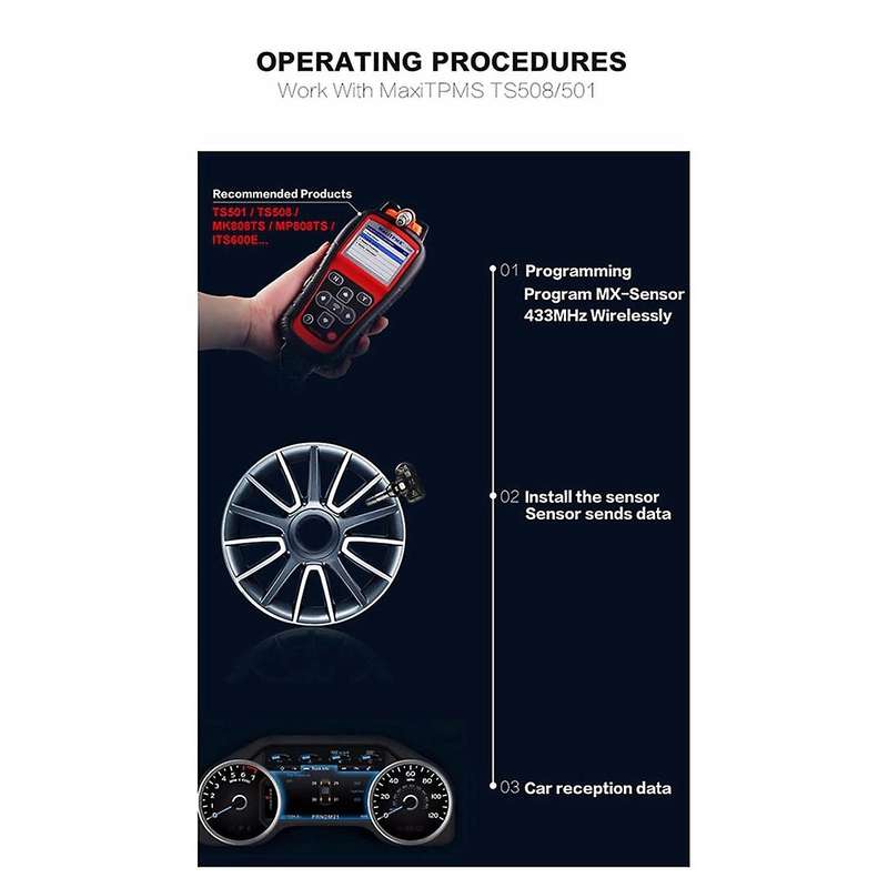2Pcs Tire Pressure Sensor Programming for TS408 TS508 ITS600 433MHz 315MHZ MX-Sensor Universal 2-in-