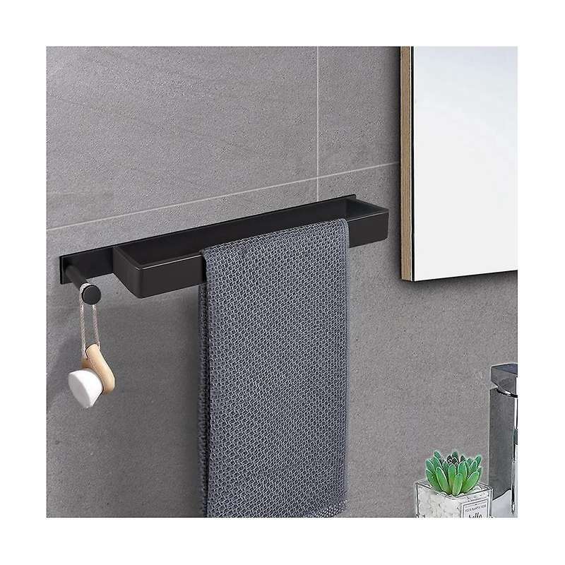 2pcs Towel Holder No Drilling Self-adhesive Towel Rail Black Stainless Steel Bath Towel Holder Adhe