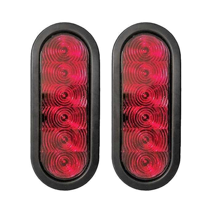 2PCS Trailer Truck Boat Bus Red LED 6 inch Oval Inch Oval Stop Turn Tail Brake Light Marker Lights S