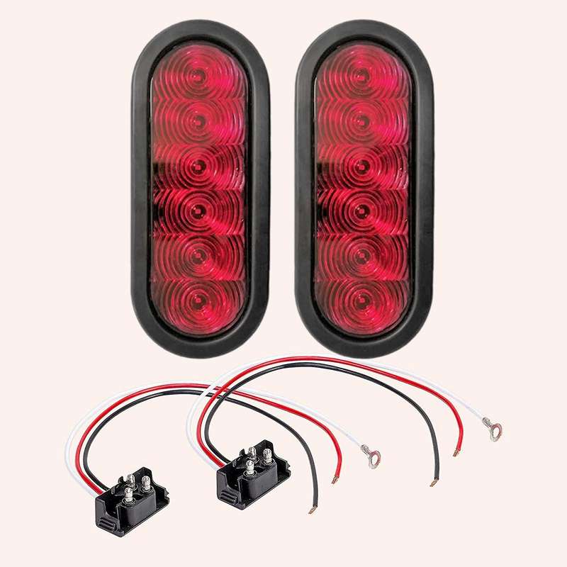2PCS Trailer Truck Boat Bus Red LED 6 inch Oval Inch Oval Stop Turn Tail Brake Light Marker Lights S