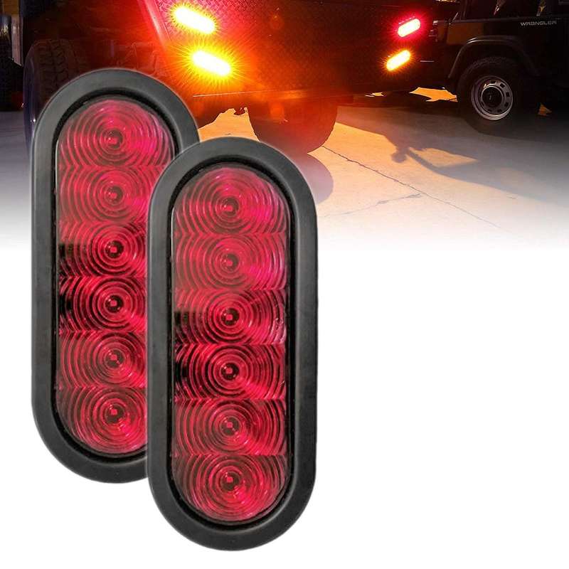 2PCS Trailer Truck Boat Bus Red LED 6 inch Oval Inch Oval Stop Turn Tail Brake Light Marker Lights S