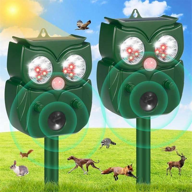 2PCS Ultrasonic Animal Repeller,Motion Detection LED Flash Light,Solar Animal Repellent for Dog Rabb