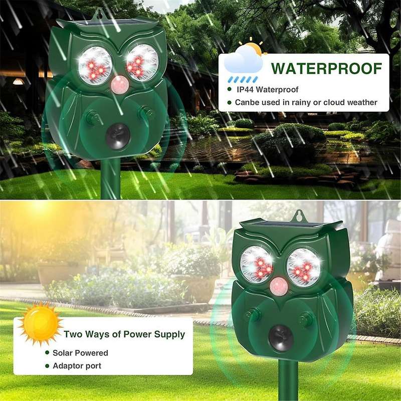 2PCS Ultrasonic Animal Repeller,Motion Detection LED Flash Light,Solar Animal Repellent for Dog Rabb