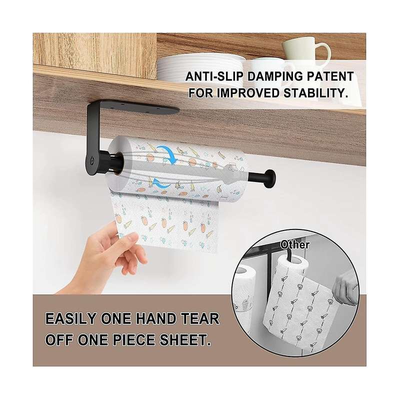 2pcs Under Cabinet Paper Towel Holder Easy Tear Wall Mount Paper Towel Holder with Damping Design