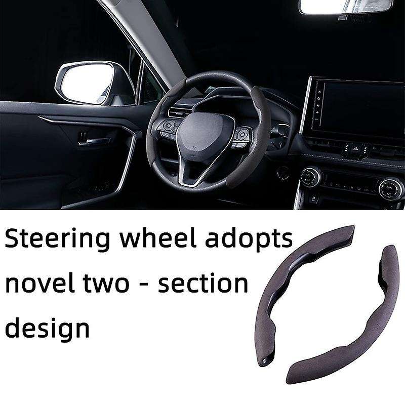 2PCS Universal Auto Car Steering Wheel Cover Suede Anti- Decorative Protection for Etc, Black