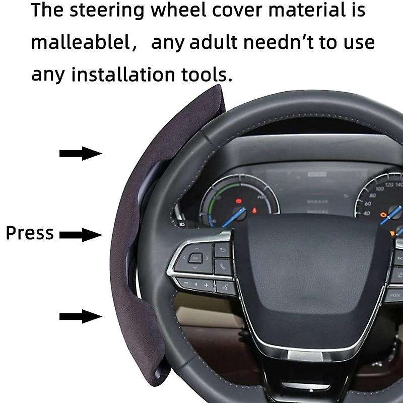 2PCS Universal Auto Car Steering Wheel Cover Suede Anti- Decorative Protection for Etc, Black