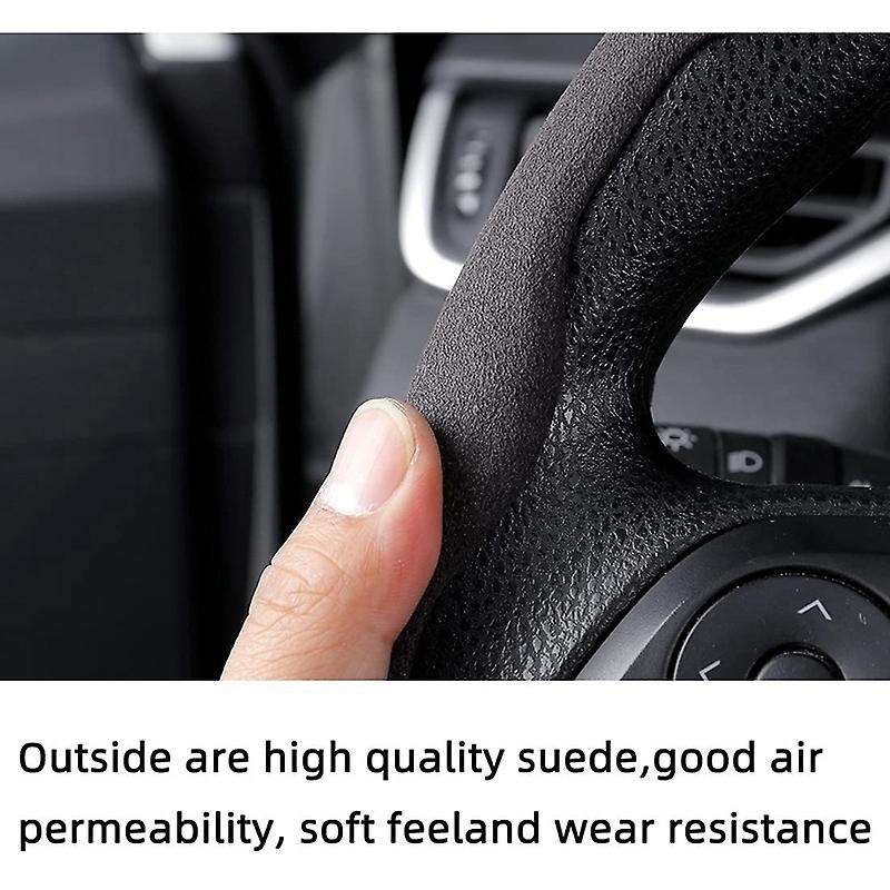 2PCS Universal Auto Car Steering Wheel Cover Suede Anti- Decorative Protection for Etc, Black