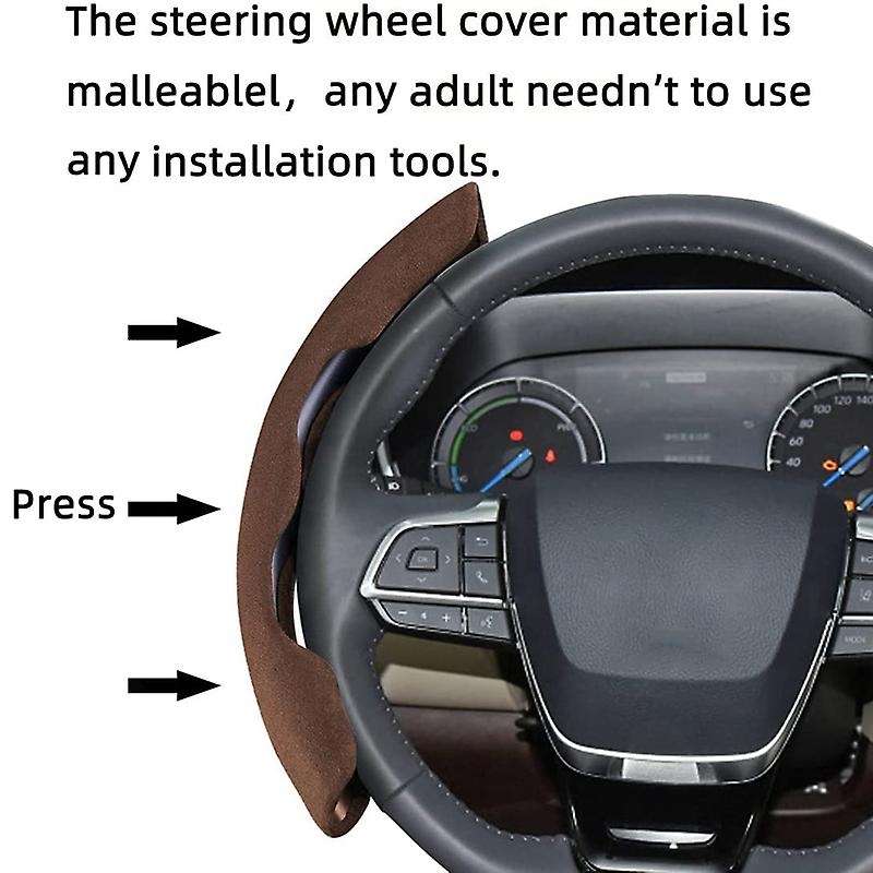 2PCS Universal Auto Car Steering Wheel Cover Suede Anti- Decorative Protection for Etc, Brown