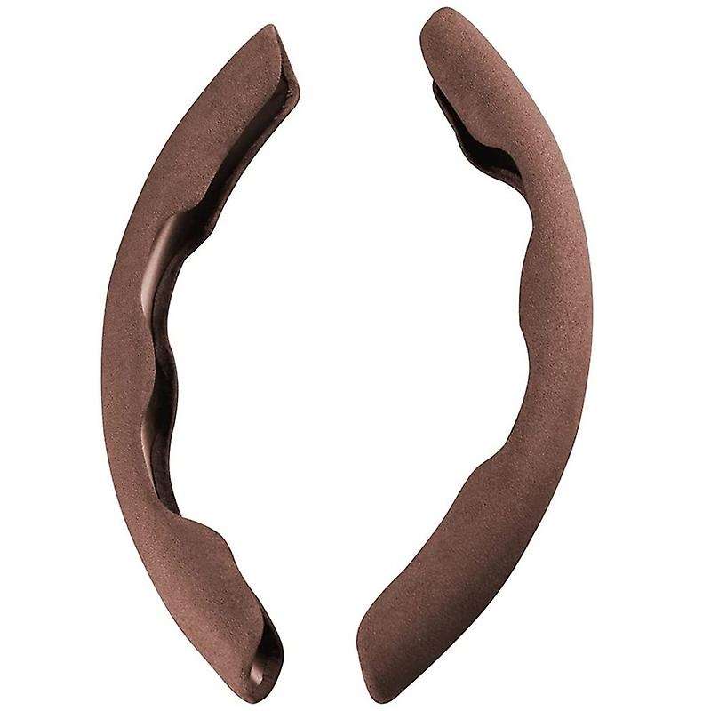 2PCS Universal Auto Car Steering Wheel Cover Suede Anti- Decorative Protection for Etc, Brown