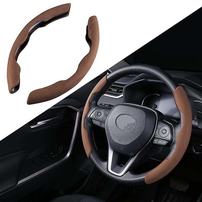 2PCS Universal Auto Car Steering Wheel Cover Suede Anti- Decorative Protection for Etc, Brown