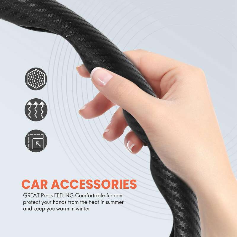 2PCS Universal Car Steering Wheel Cover Handle Anti-Slip Protection Cover for Etc, Carbon Fiber