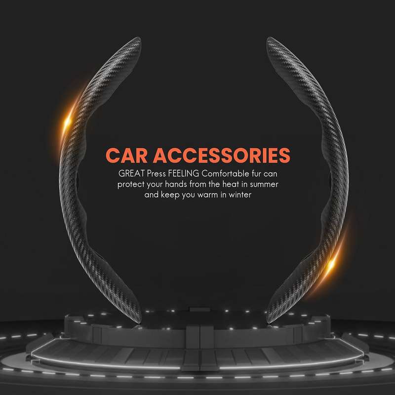 2PCS Universal Car Steering Wheel Cover Handle Anti-Slip Protection Cover for Etc, Carbon Fiber