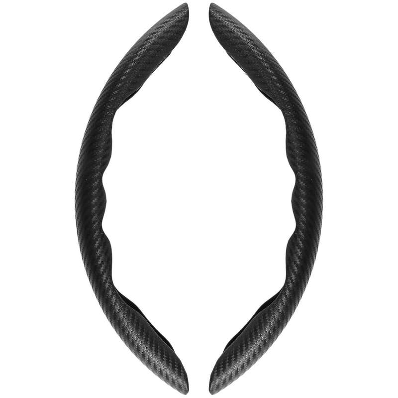 2PCS Universal Car Steering Wheel Cover Handle Anti-Slip Protection Cover for Etc, Carbon Fiber