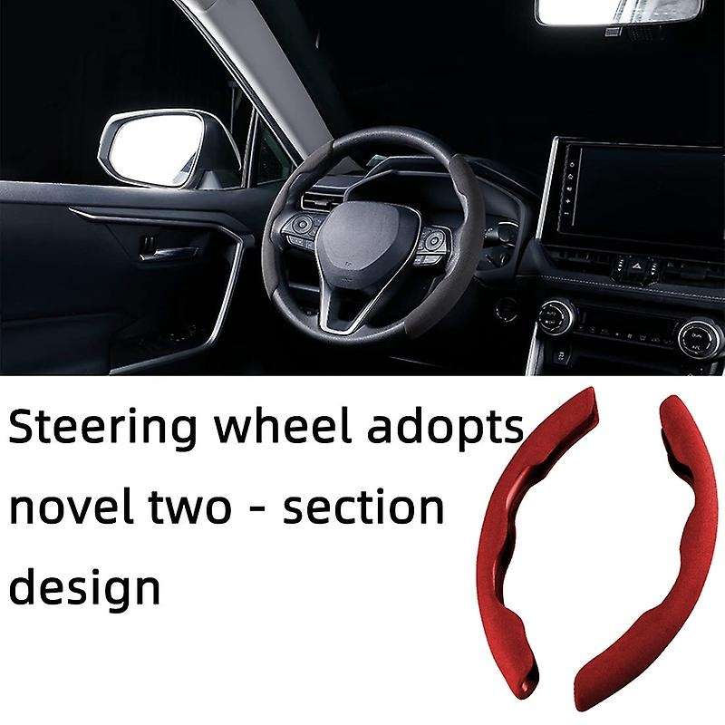 2PCS Universal Auto Car Steering Wheel Cover Suede Anti- Decorative Protection for Etc, Red